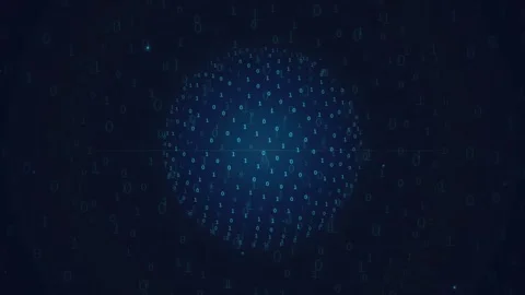 Abstract Digital Sphere Formed by Binary Code Particles Rotating on Dark Blue Stock Footage 336773688