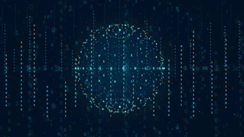Abstract Digital Sphere Formed by Binary Code Particles on Dark Blue Technology Stock Footage 339319250
