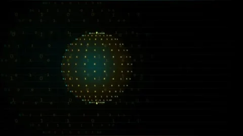 Abstract Digital Sphere Formed by Binary Code Particles Rotating on a Dark Tech Stock Footage 339321123