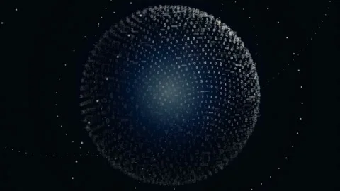 Abstract Digital Sphere Formed by Floating Numbers Rotating in Dark Space for Stock Footage 344775343