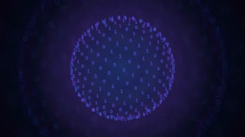 Abstract Digital Sphere Formed by Glowing Binary Code Particles Rotating on Stock-Footage 343163672