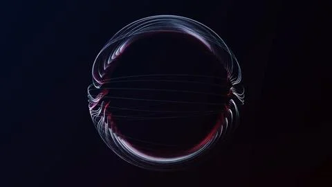 Abstract digital sphere formed by glowing blue and red strings on dark back.. Stock Illustration