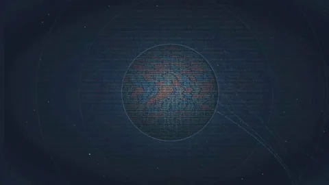Abstract Digital Sphere with Glitch Effects and Data Particles on Dark Blue Stock Footage 339949035