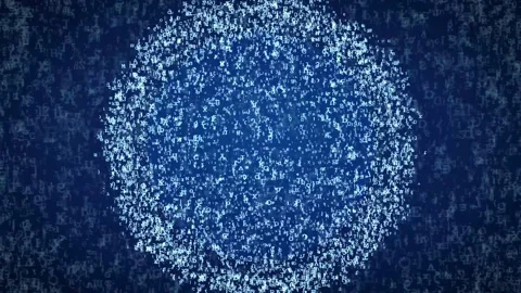 Abstract digital sphere of glowing blue binary code particles rotating on a Stock Footage 341828768