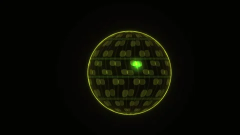 Abstract Digital Sphere with Glowing Green Data Nodes and Rotating Grid Lines Stock Footage 340511266