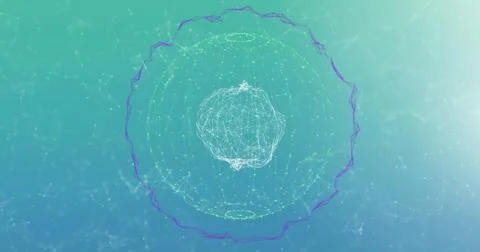 Abstract digital sphere with interconnected lines and nodes on gradient Stock Photos