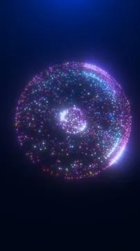 Abstract digital sphere made of multicolored glowing particles against a dark 스톡 일러스트