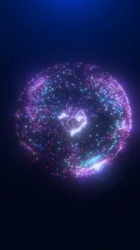 Abstract digital sphere made of multicolored glowing particles against a dark Stockillustratie