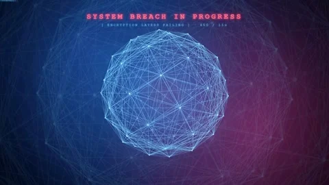 Abstract Digital Sphere with Network Connections and System Breach Warning Text Stock Footage 343159760