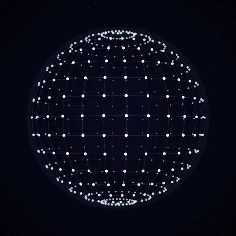 Abstract Digital Sphere Network Grid Glowing White Dots Dark Background Sci-F Stock Footage 346283190