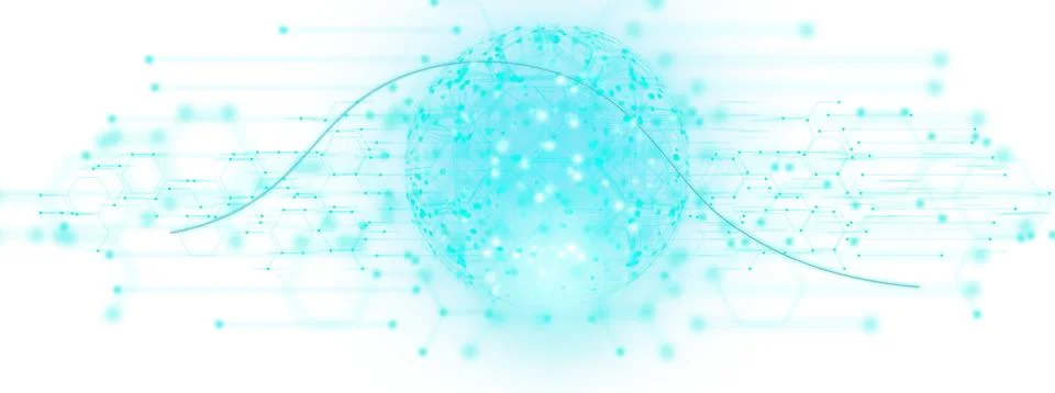 Abstract digital sphere with network nodes and wave line on isolated backgrou Stock Illustration