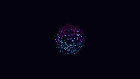Abstract digital sphere rotating with neon glowing particles on a dark back.. Stock-Footage 341667844