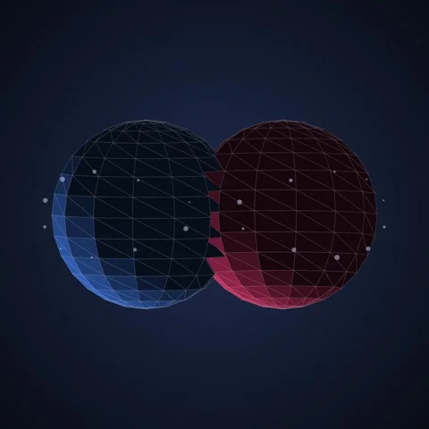 Abstract Digital Spheres Intersecting: Blue and Red Geometric Network Stock Footage 346280575