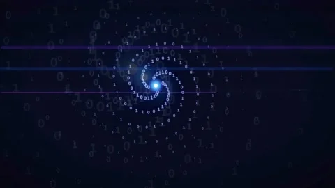 Abstract Digital Spiral of Binary Code Particles Rotating in Dark Blue Stock Footage 339323125