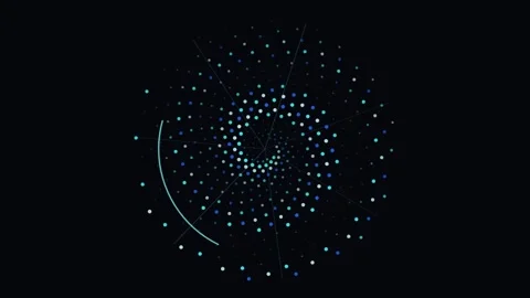 Abstract digital spiral loading indicators rotating against a solid dark Vídeo Stock 344584443