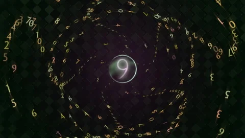 Abstract Digital Spiral Numbers Centered By Glowing Timer Orb Stock Footage 320109484