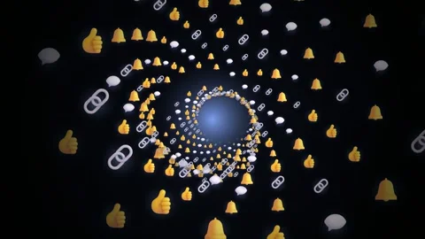 Abstract Digital Spiral of Social Media Icons Floating in a Dark Cosmic Space Stock Footage 344773953