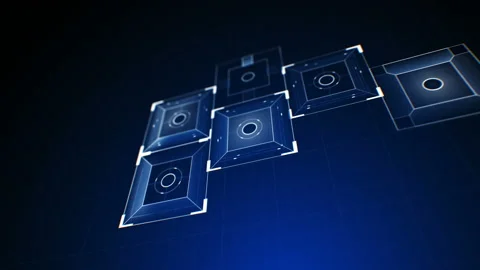 Abstract Digital Square Icons Drawing on Display with DOF Blur. Digital 스톡 동영상 101747487