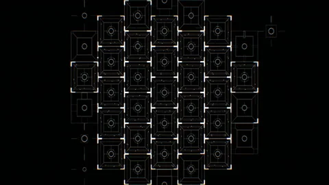 Abstract Digital Square Icons Drawing on Black Background Filling the Screen Video stock 101976304