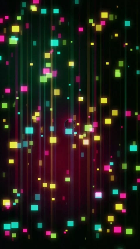 Abstract digital square particles falling down neon cyber background. Stock Footage 344706323