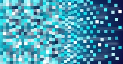Abstract digital squares transitioning into motion on a blue gradient background Stock Illustration