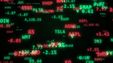 Abstract digital stock market data stream with glowing green and red financial Stock Footage 344775554