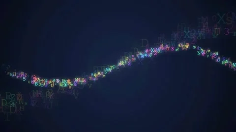 Abstract digital stream of colorful letters and numbers flowing in a wave on Stock Footage 343166321