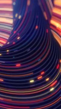 Abstract digital streams of colorful lines and lights curving dynamically, .. Stock Illustration