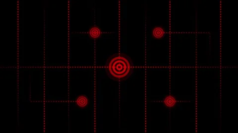 Abstract digital targeting screen with red concentric circles moving slowly Stock Footage 334157692