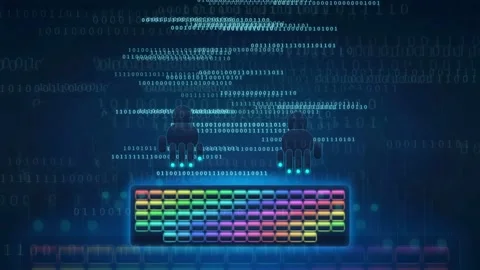 Abstract Digital Technology Background with Binary Code Rain and Colorful Data Stock Footage 341453565