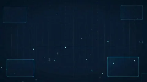 Abstract Digital Technology Background with Blue Glowing Grid and Floating Data Stock Footage 339319040