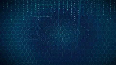 Abstract Digital Technology Background with Blue Hexagonal Grid and Floating Stock Footage 339323654