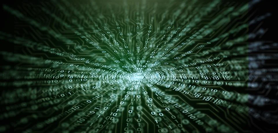 Abstract digital technology background featuring a central glowing circuit .. Stock Illustration