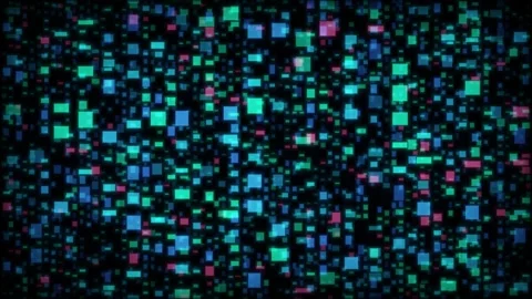 Abstract digital technology background with flashing cyan and pink glowing pixel Stock Footage 340265467