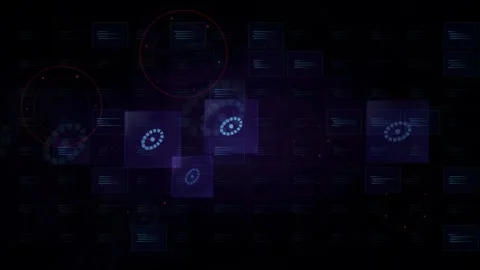Abstract Digital Technology Background with Floating Blue Data Squares and Red Stock Footage 339317052