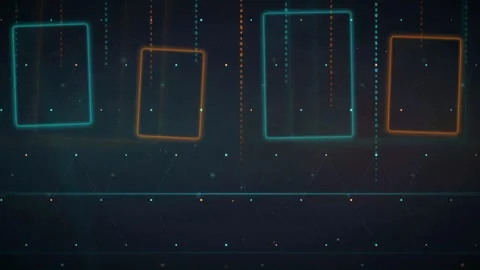 Abstract Digital Technology Background with Floating Neon Blue and Orange Stock Footage 339323012