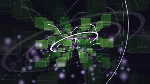 Abstract Digital Technology Background with Glowing Green Cubes and Dynamic Stock Footage 339317716