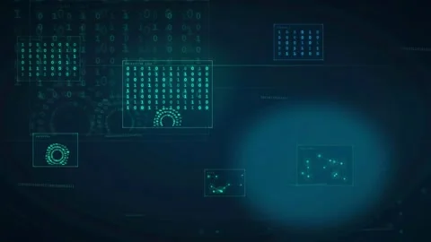 Abstract digital technology background with glowing blue data interfaces and Stock Footage 339323580