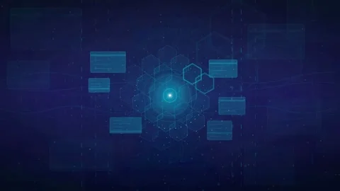 Abstract digital technology background with glowing blue data interface and Видео 340395192
