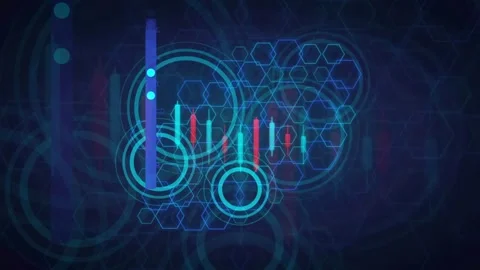 Abstract Digital Technology Background with Glowing Blue Hexagons and Red Stockbeeldmateriaal 340402496