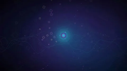 Abstract digital technology background with glowing blue light and floating Vidéo 340404412