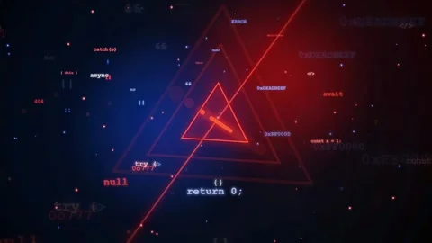 Abstract digital technology background with glowing red geometric shapes and Stockbeeldmateriaal 343162695