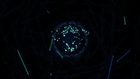 Abstract digital technology background with glowing light particles and cir.. Video stock 344240354