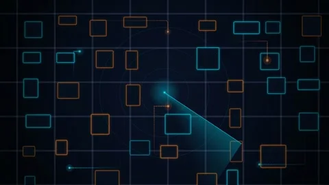 Abstract Digital Technology Background with Glowing Blue and Orange Geometric Stock Footage 344775865