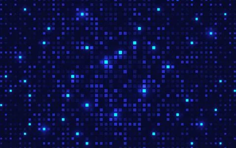 Abstract digital technology background with glowing blue pixel squares. Futur Stock Illustration