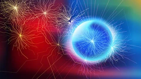 Abstract digital technology background with glowing energy sphere and neura.. Illustrazione stock