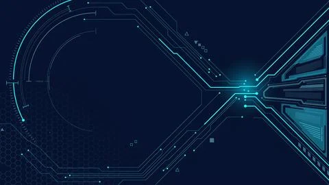 Abstract digital technology background with glowing blue circuit lines and .. Stock Illustration