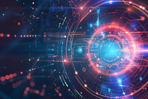 Abstract digital technology background with glowing circuit lines and inter.. 写真素材