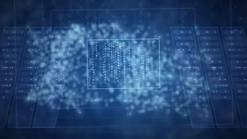 Abstract Digital Technology Background with Matrix Code and Glowing Particle Stock Footage 341454633
