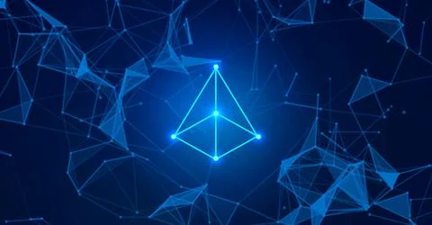 Abstract digital technology background with polygonal shapes, connecting dots Stock Illustration